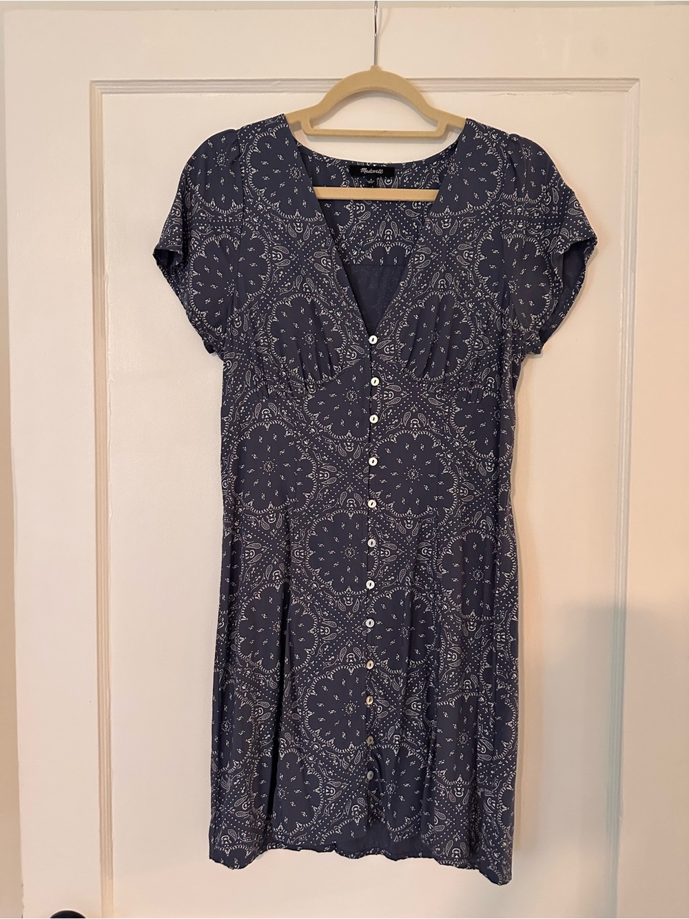 Madewell Navy Floral Medallion Button-Front Mini Dress